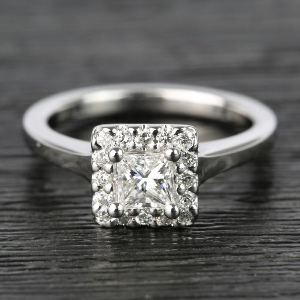 0.50 Ct Princess Pave Halo Diamond Engagement Ring